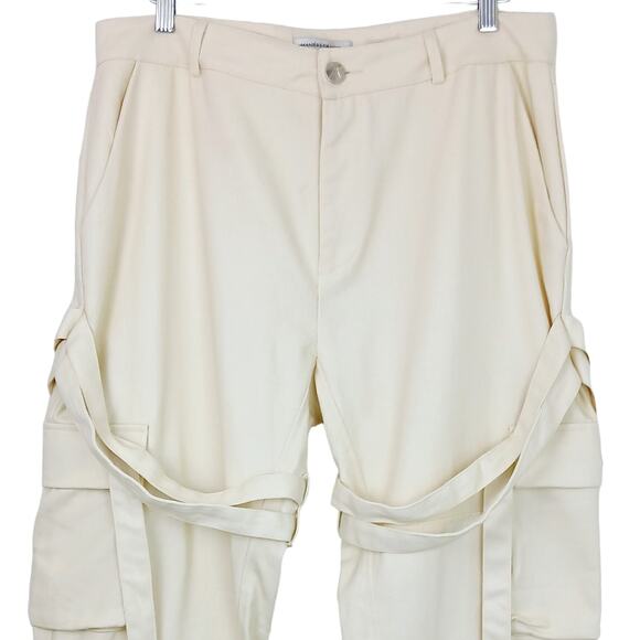 Maniere De Voir SZ 12 Strap Detail Cargo Pants - Cream 100% Cotton NWOT - Picture 6 of 9